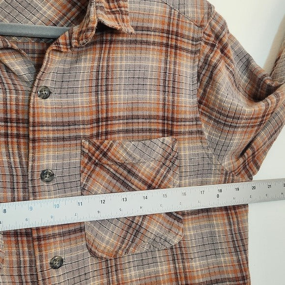 Urban Outfitters Gray and Brown Plaid Distressed Flannel Shirt Size Small