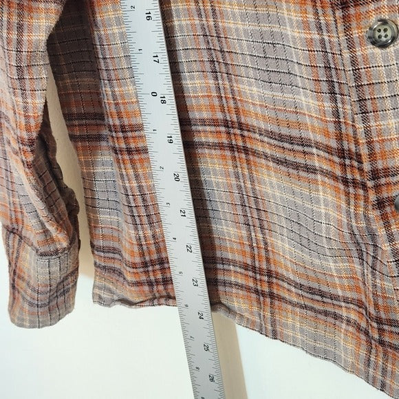 Urban Outfitters Gray and Brown Plaid Distressed Flannel Shirt Size Small