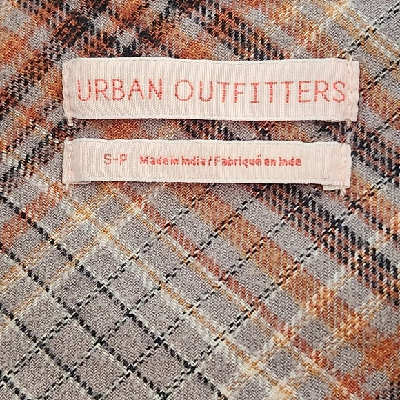 Urban Outfitters Gray and Brown Plaid Distressed Flannel Shirt Size Small