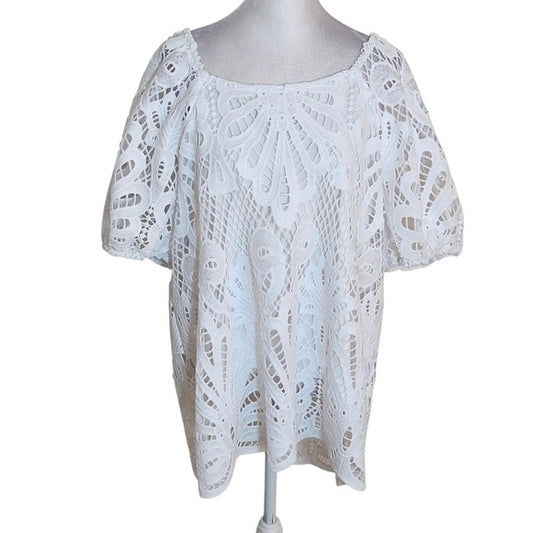 Cato White Lace Puffy Sleeve Blouse Size XL