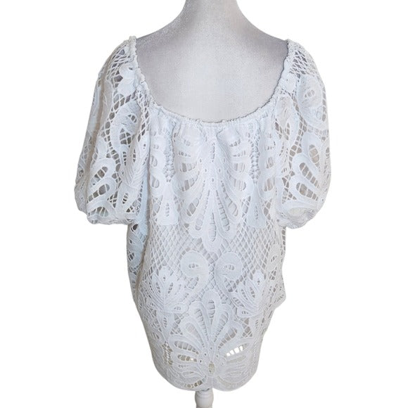 Cato White Lace Puffy Sleeve Blouse Size XL