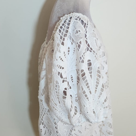 Cato White Lace Puffy Sleeve Blouse Size XL