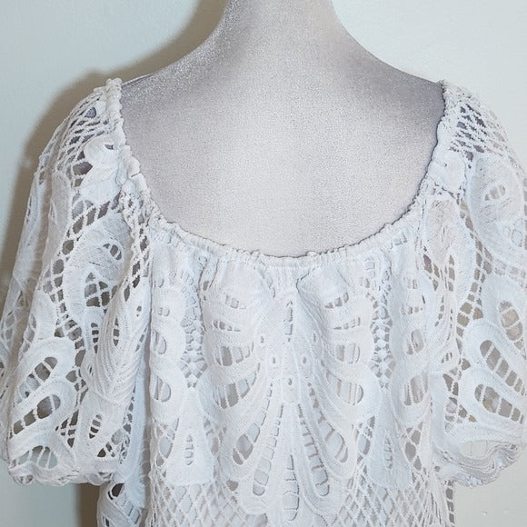 Cato White Lace Puffy Sleeve Blouse Size XL