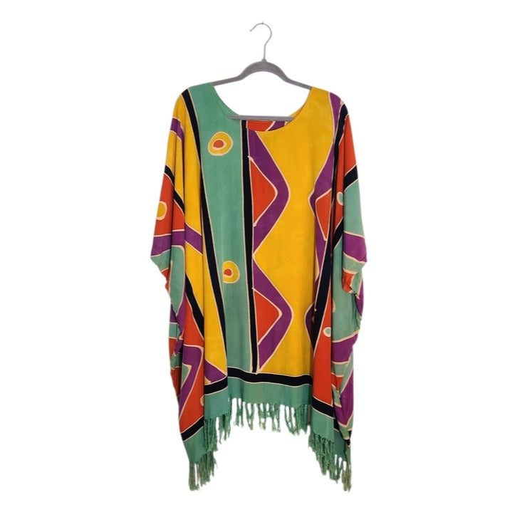 Kembali Collection Multicolor Fringe Poncho One Size
