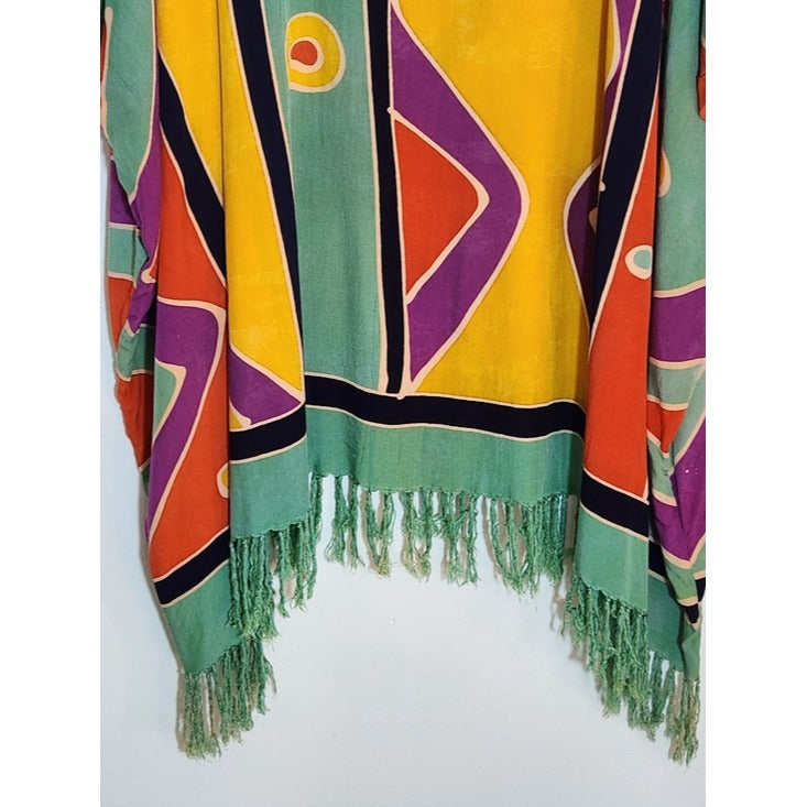 Kembali Collection Multicolor Fringe Poncho One Size