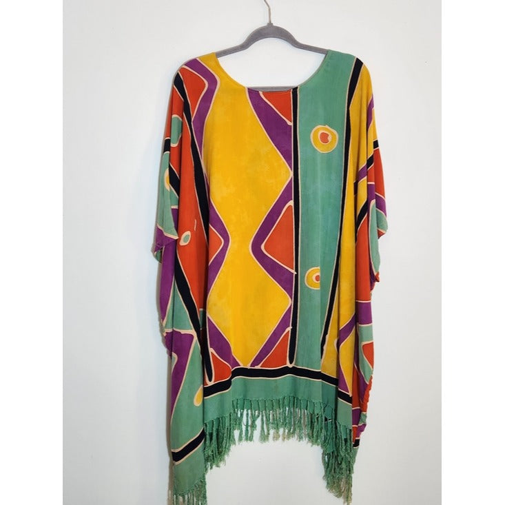Kembali Collection Multicolor Fringe Poncho One Size