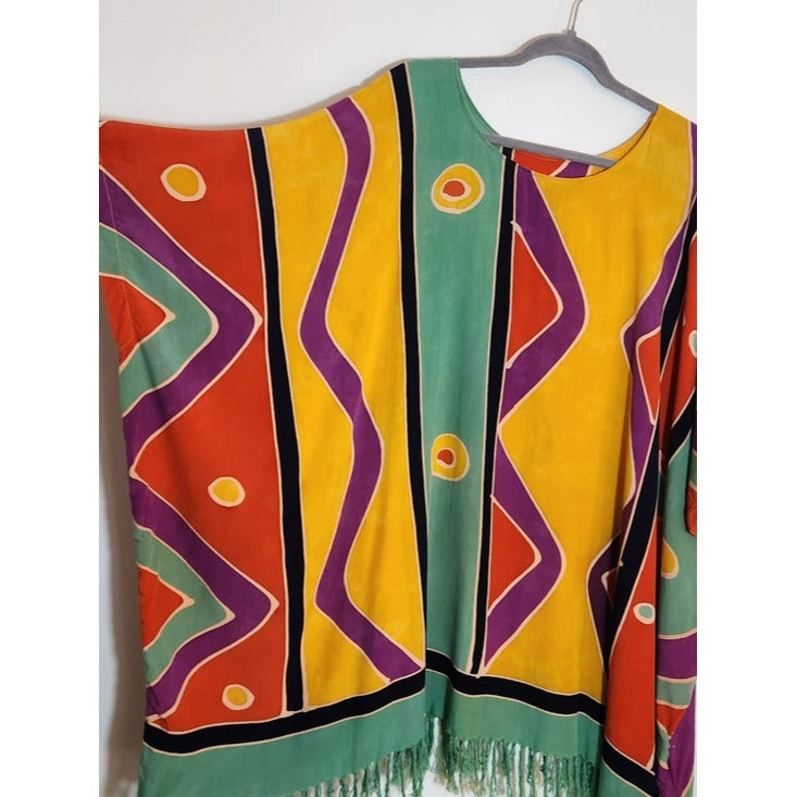 Kembali Collection Multicolor Fringe Poncho One Size