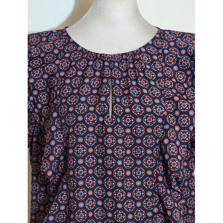 Banana Republic Navy Medallion Print Ruffle Blouse Size Large