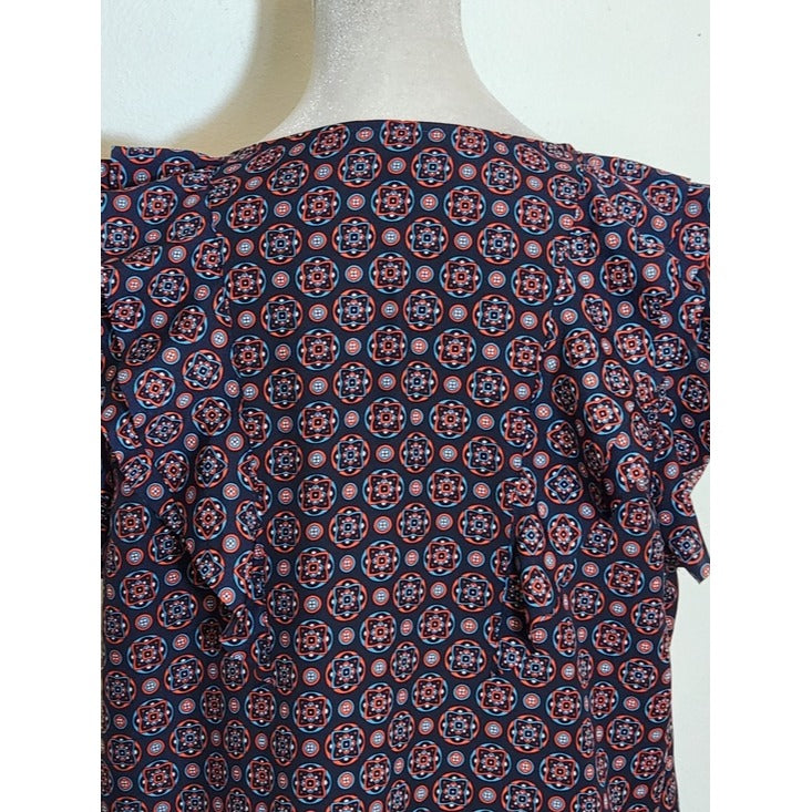 Banana Republic Navy Medallion Print Ruffle Blouse Size Large