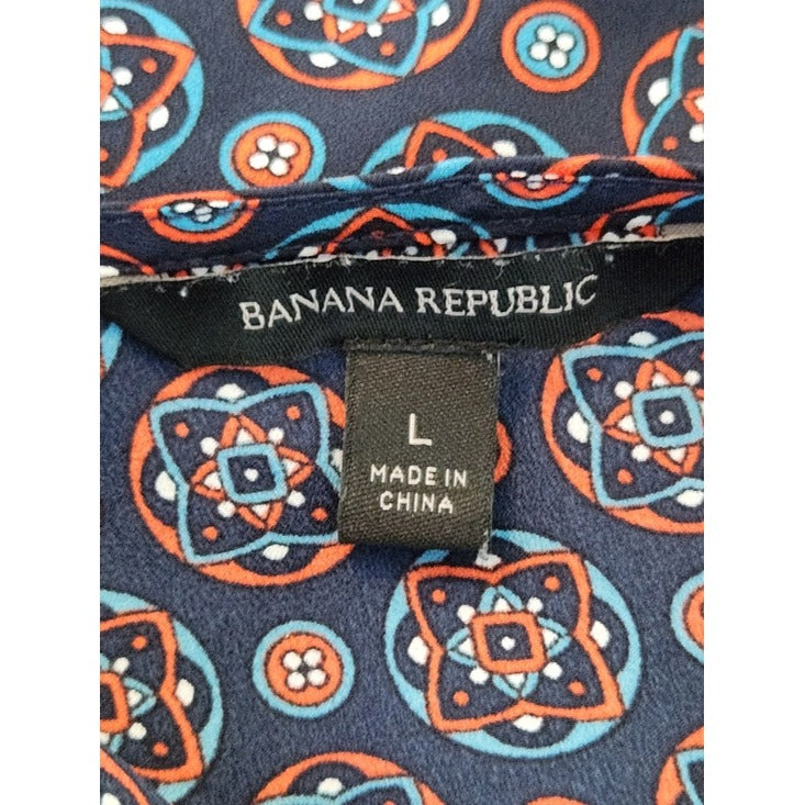 Banana Republic Navy Medallion Print Ruffle Blouse Size Large