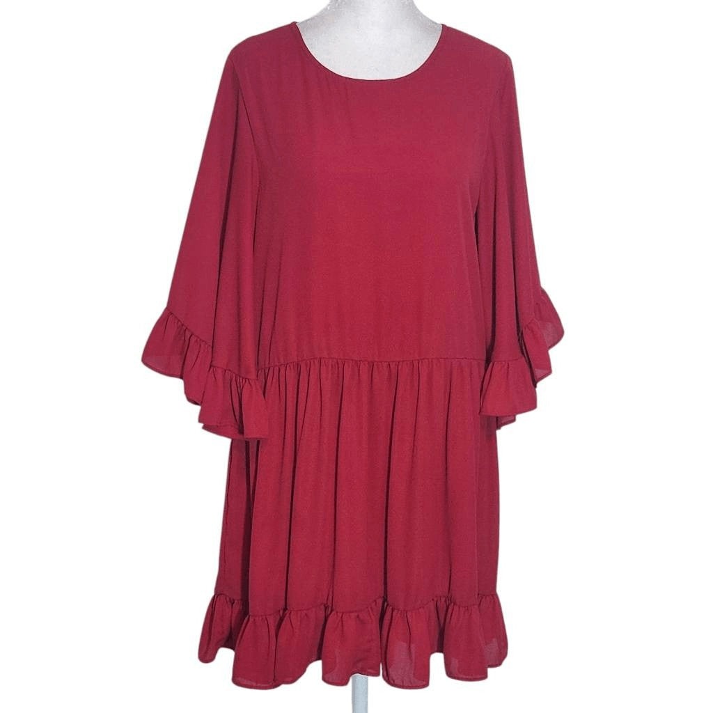 Caramela Red Ruffle Trim Mini Dress Size Small Oversized Red Mini Dress