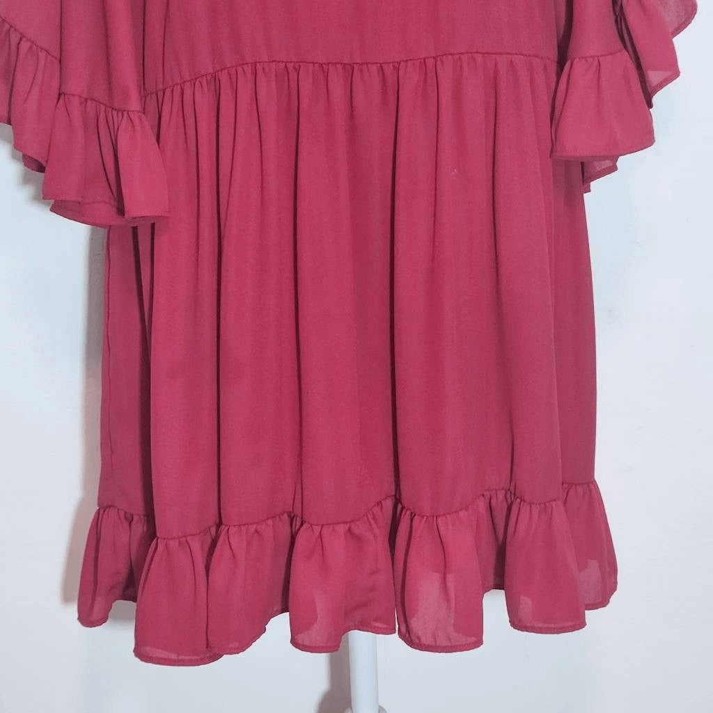 Caramela Red Ruffle Trim Mini Dress Size Small Oversized Red Mini Dress