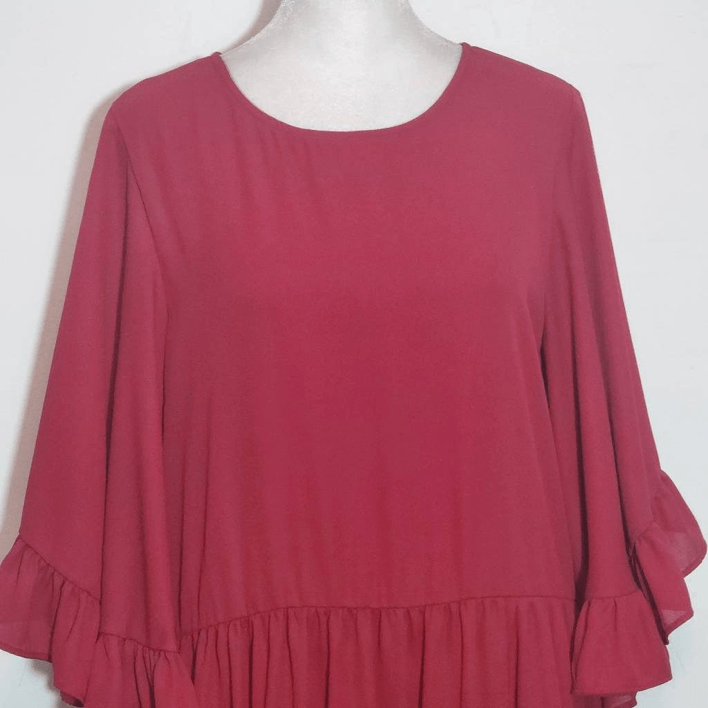 Caramela Red Ruffle Trim Mini Dress Size Small Oversized Red Mini Dress