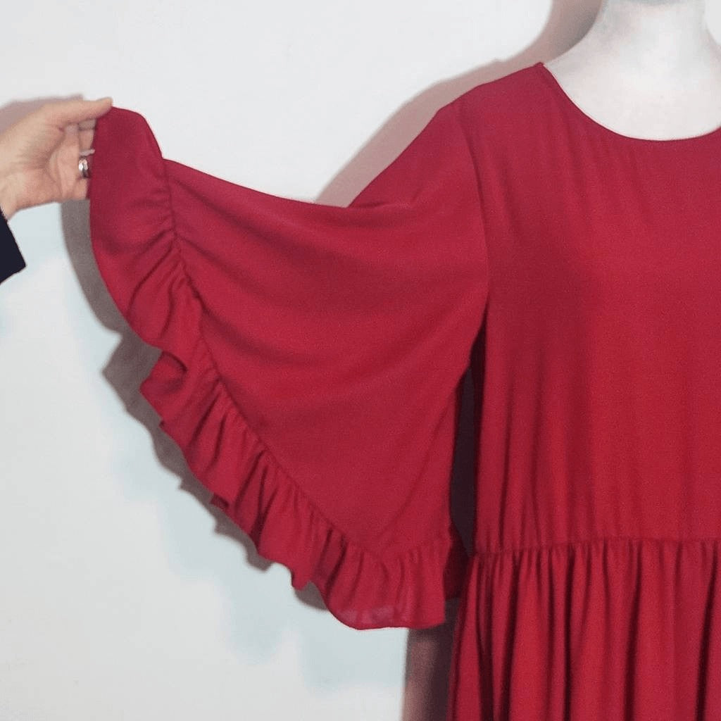 Caramela Red Ruffle Trim Mini Dress Size Small Oversized Red Mini Dress