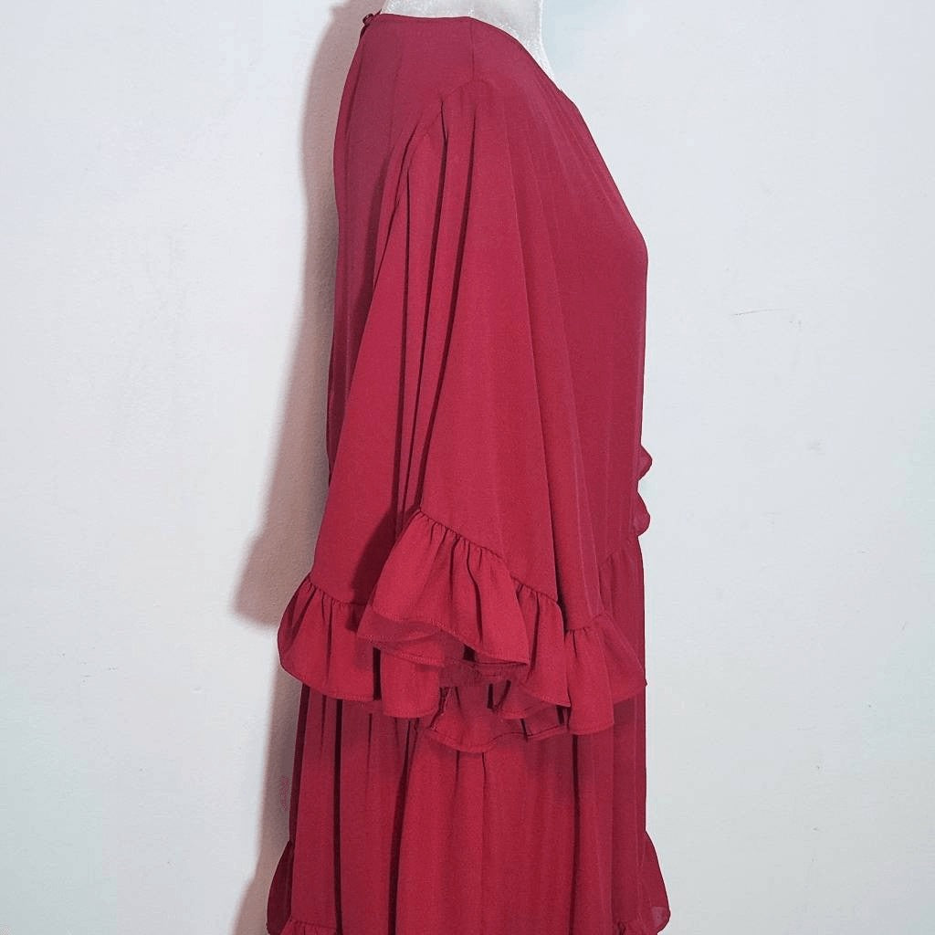Caramela Red Ruffle Trim Mini Dress Size Small Oversized Red Mini Dress
