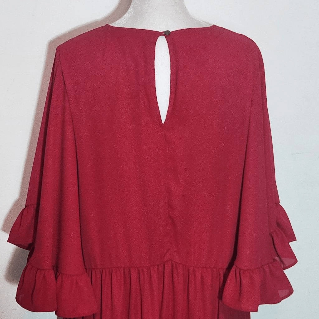 Caramela Red Ruffle Trim Mini Dress Size Small Oversized Red Mini Dress