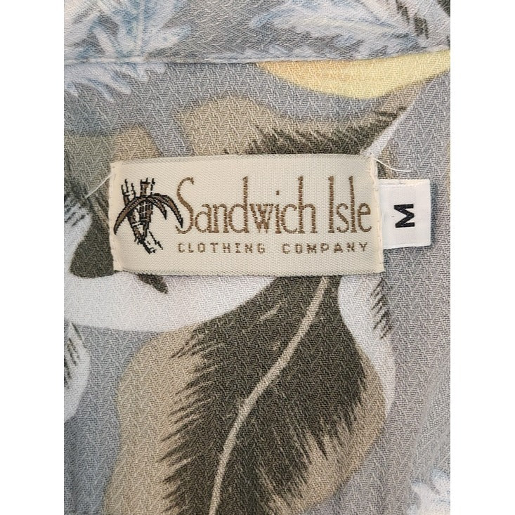 Sandwich Isle Sage Green Hawaiian Shirt Size Medium