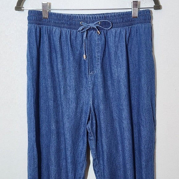 Iris Blue Chambray Pull-on Jogger Pants Size Medium Chambray Joggers
