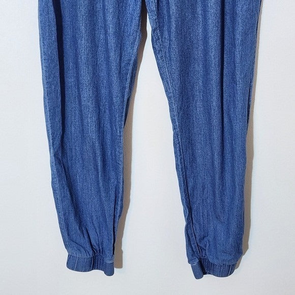Iris Blue Chambray Pull-on Jogger Pants Size Medium Chambray Joggers