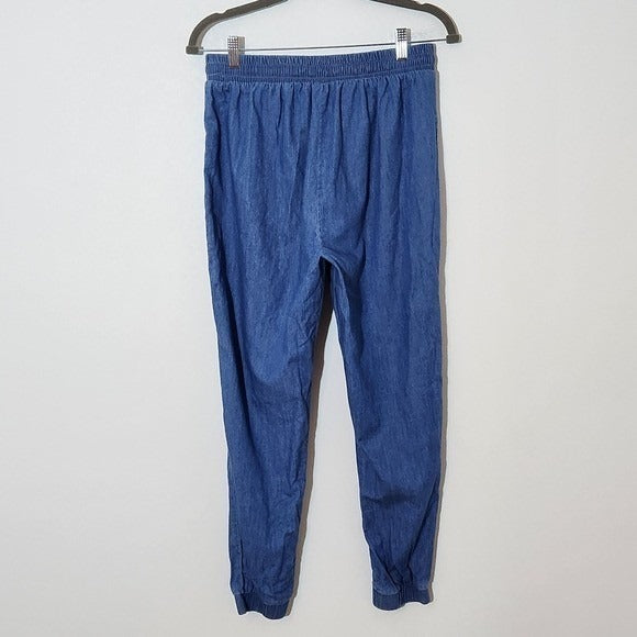 Iris Blue Chambray Pull-on Jogger Pants Size Medium Chambray Joggers
