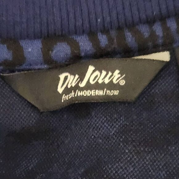 Du Jour Blue Leopard Print Jacket Size Small Zip-Up Sweater Bomber Jacket