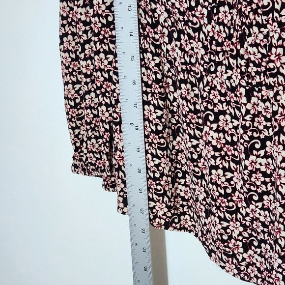 Maje Black and Pink Floral Smocked Ruffle Blouse Size 2 NWT