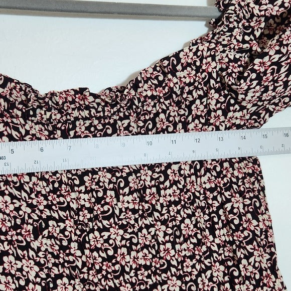 Maje Black and Pink Floral Smocked Ruffle Blouse Size 2 NWT