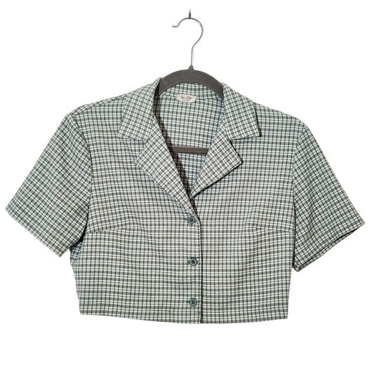 John Galt Green Plaid Cropped Button-Up Shirt One Size Green Plaid Crop Top
