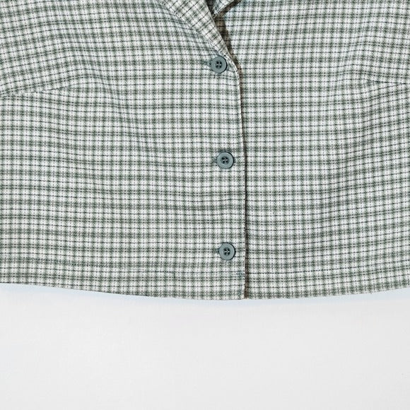 John Galt Green Plaid Cropped Button-Up Shirt One Size Green Plaid Crop Top