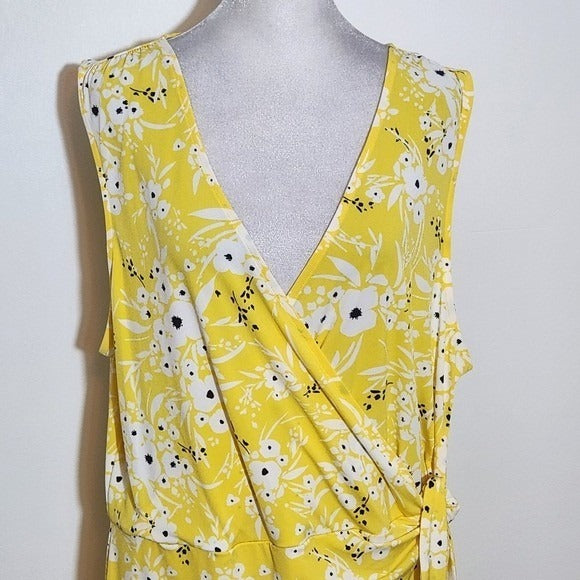 Banana Republic Yellow Floral Wrap Dress Size XL Floral Faux Wrap Dress