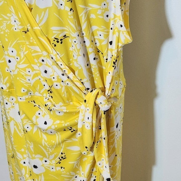 Banana Republic Yellow Floral Wrap Dress Size XL Floral Faux Wrap Dress