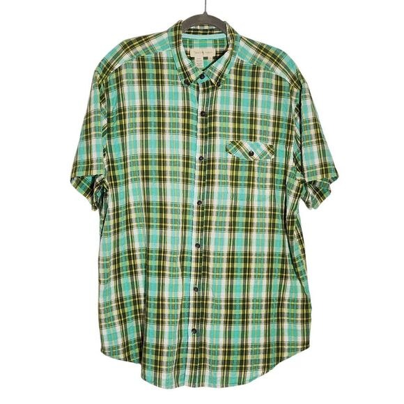 Territory Ahead Green and Yellow Plaid Short-Sleeved Button-Down Shirt Size XL