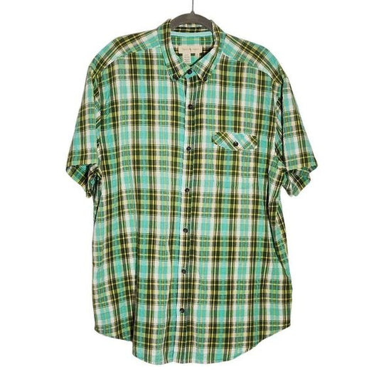 Territory Ahead Green and Yellow Plaid Short-Sleeved Button-Down Shirt Size XL