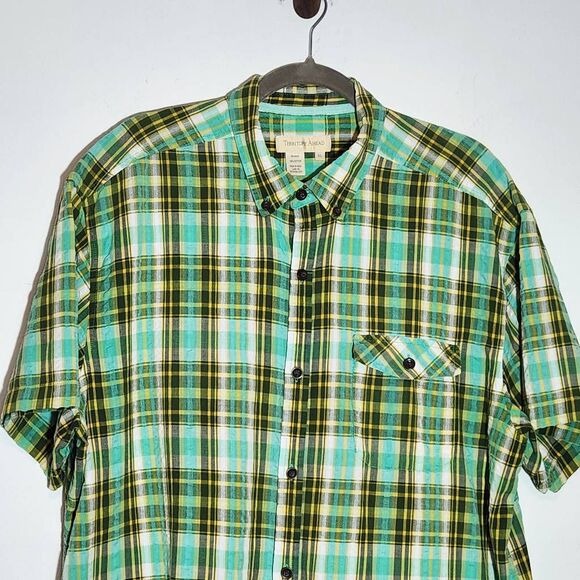 Territory Ahead Green and Yellow Plaid Short-Sleeved Button-Down Shirt Size XL
