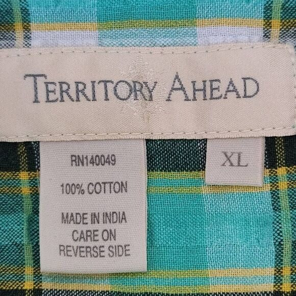 Territory Ahead Green and Yellow Plaid Short-Sleeved Button-Down Shirt Size XL