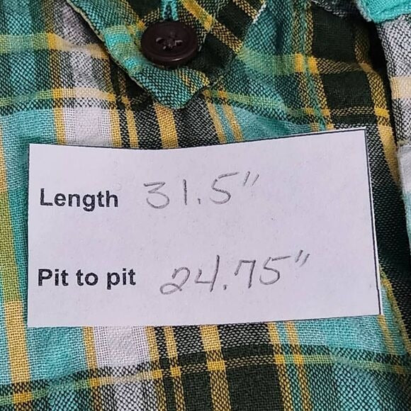 Territory Ahead Green and Yellow Plaid Short-Sleeved Button-Down Shirt Size XL