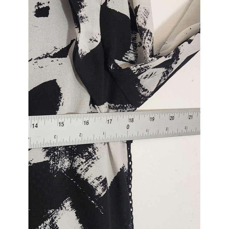 L.A.M.B. Black and White Abstract Print Silk Blouse with Mesh Back Size Small