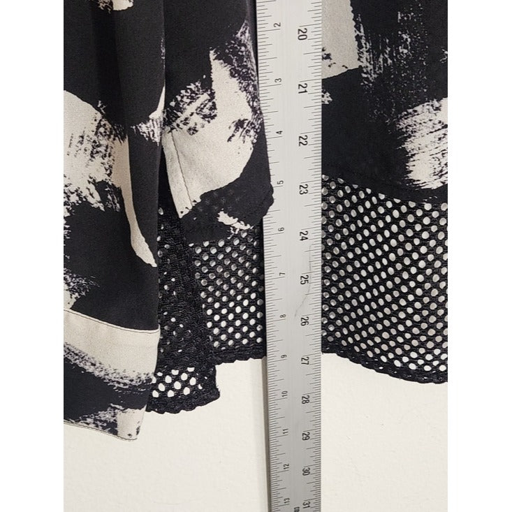 L.A.M.B. Black and White Abstract Print Silk Blouse with Mesh Back Size Small