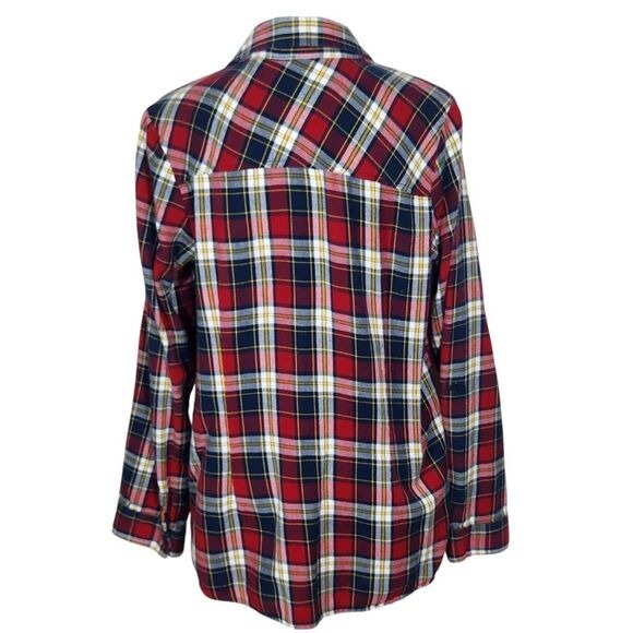Tantrums Red and Navy Plaid Flannel Button Down Shirt Size Medium