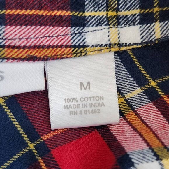 Tantrums Red and Navy Plaid Flannel Button Down Shirt Size Medium