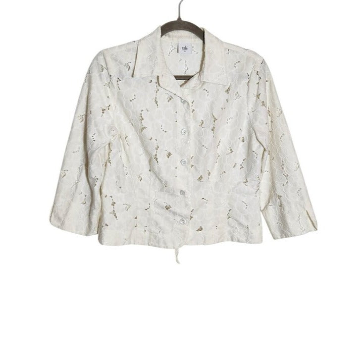 Cabi Cream Lace Button Down Shacket Size Medium