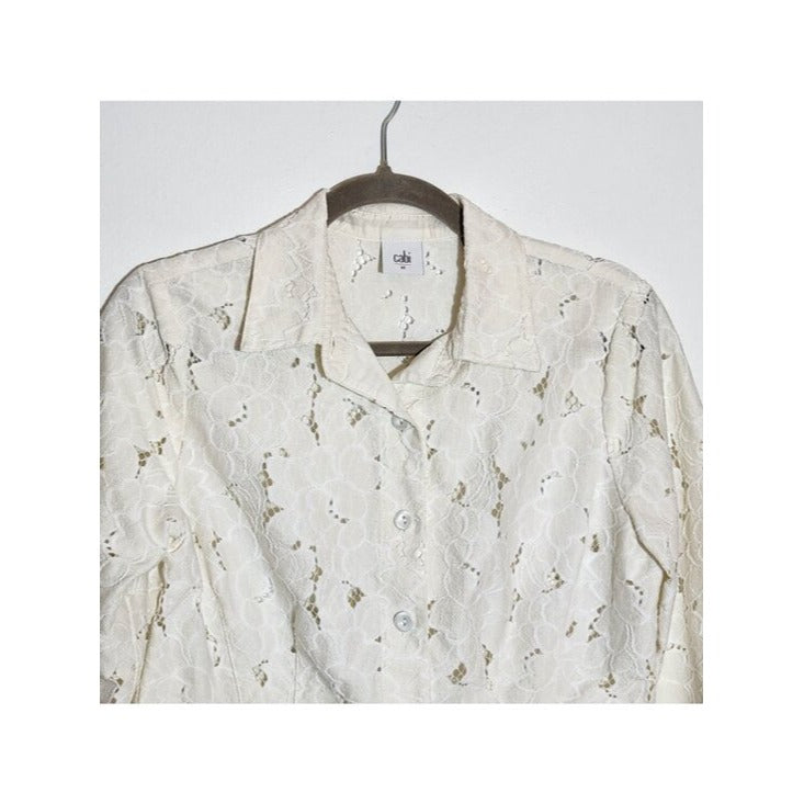 Cabi Cream Lace Button Down Shacket Size Medium