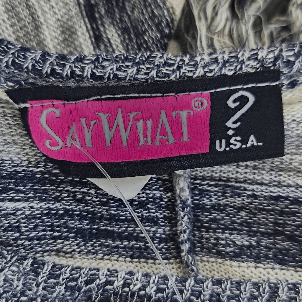 Say What? Navy and Gray Striped Poncho with Fringe Hemline NWOT One Size