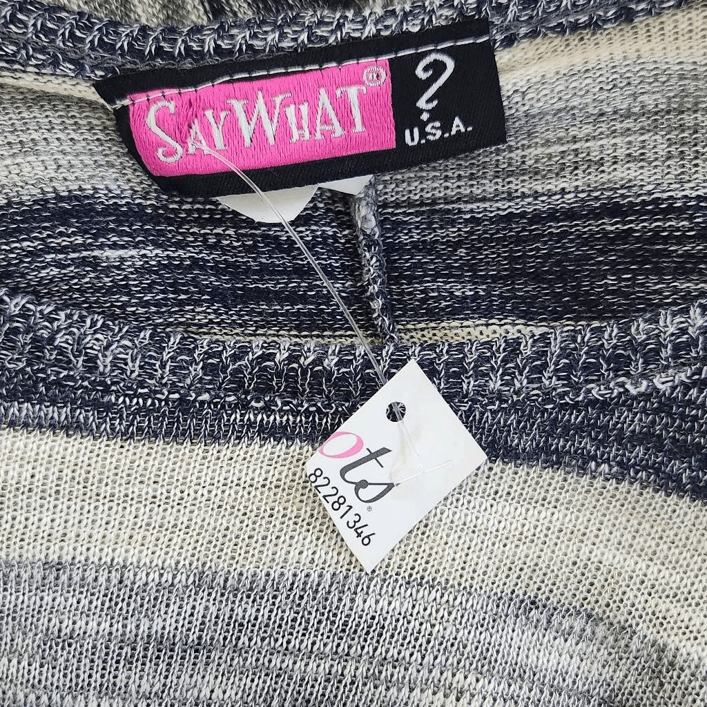 Say What? Navy and Gray Striped Poncho with Fringe Hemline NWOT One Size