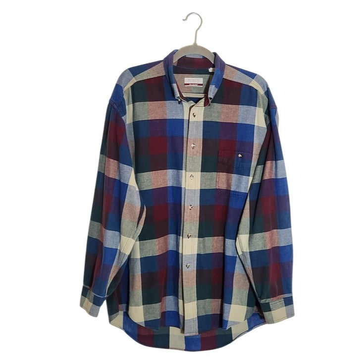 Joe's Casual by Jos A. Bank Blue Plaid Button Down Shirt Size Large