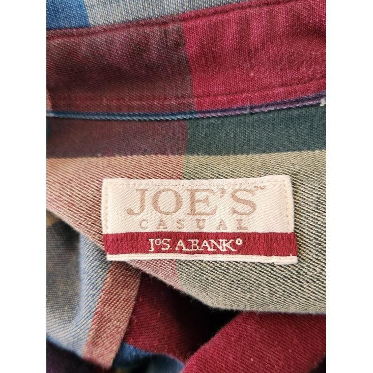 Joe's Casual by Jos A. Bank Blue Plaid Button Down Shirt Size Large