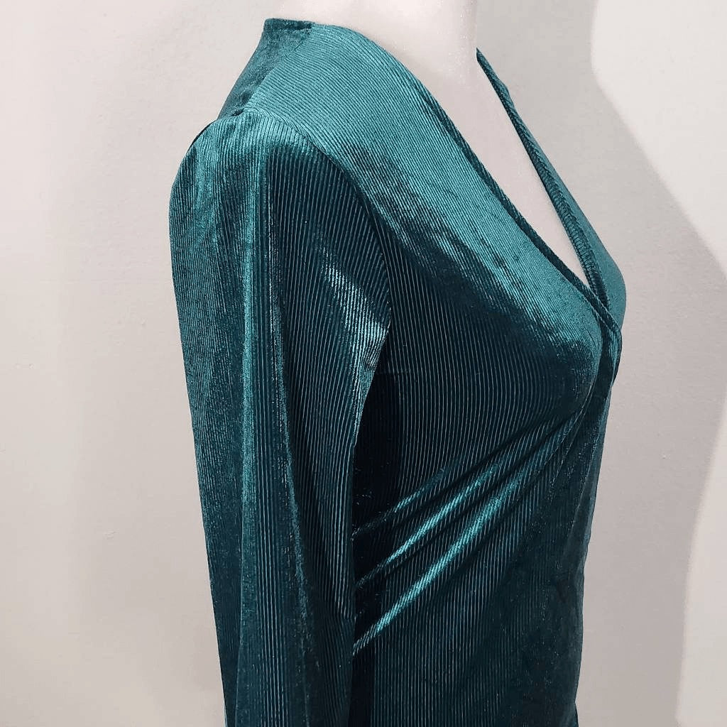 Express Green Velvet Ribbed Wrap Top NWT Size XS Dressy Green Velvet Top