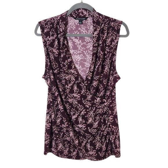 41 Hawthorn Burgundy Floral Print Sleeveless Wrap-Look Top Size Large