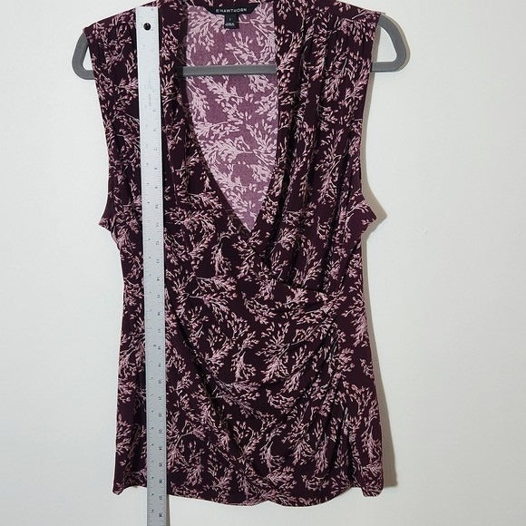 41 Hawthorn Burgundy Floral Print Sleeveless Wrap-Look Top Size Large
