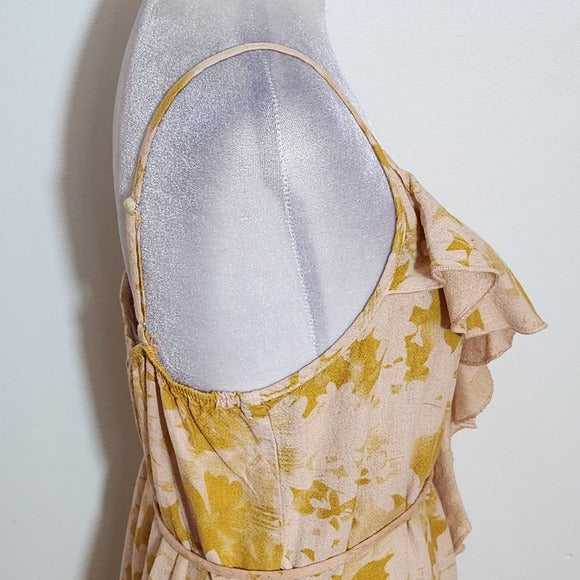 Self Contrast Gold and Blush Pink Print Mini Dress Size Small NWT Wedding Guest